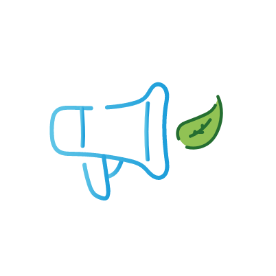 Icone d'un haut-parleur avec une feuille verte devant
